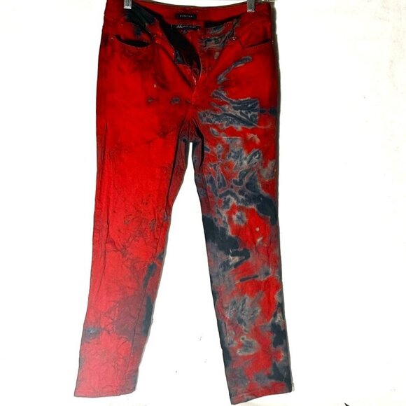 Anne Klein Red Black Denim Size 4 Tie Dye  Tied Dye Stretch Jegging Pants Jeans - Picture 1 of 6